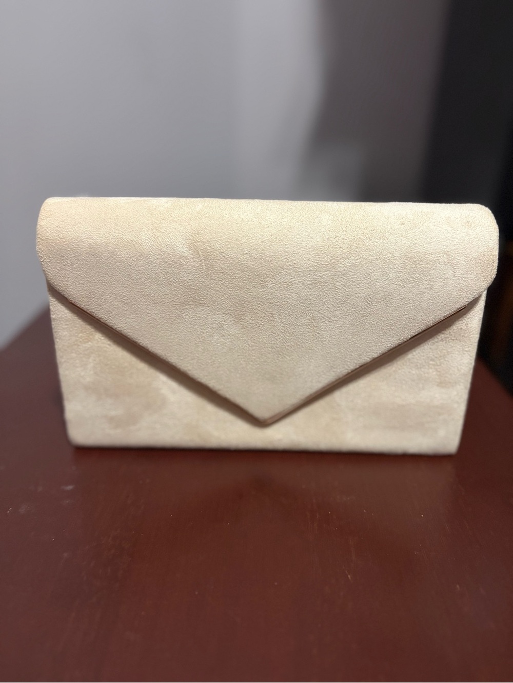 Neutral Suede Envelope Clutch - Beige